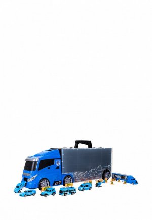Набор игровой Givito Машина игрушка серии Полицейский участок (Автовоз - кейс 59 см, синий, с тоннелем. из 4 машинок, 1 автобуса, вертолета, фуры и 12 дорожных знаков). Цвет: разноцветный