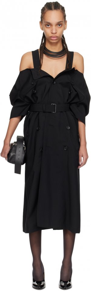 Черное платье-миди с открытыми плечами Junya Watanabe