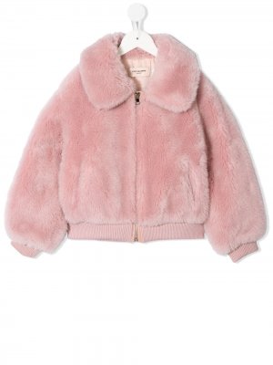 Куртка с меховой оторочкой Yves Salomon Enfant. Цвет: розовый