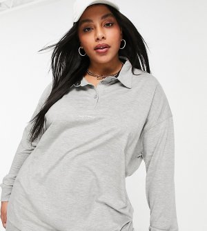 Серая меланжевая футболка-поло в стиле oversized с надписью спереди -Серый Public Desire Curve