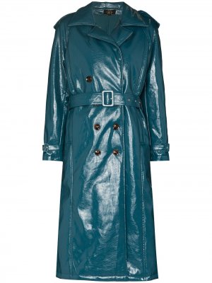 Двубортное пальто Brando из искусственной кожи De La Vali. Цвет: синий