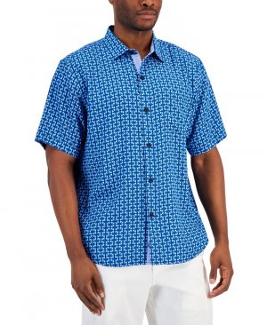 Мужская шелковая рубашка на пуговицах с короткими рукавами и геопринтом Coasta , синий Tommy Bahama