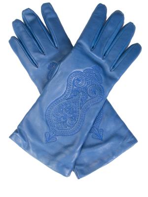 Кожаные перчатки ETRO. Цвет: синий