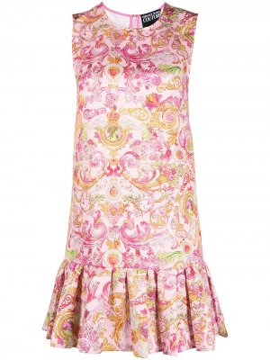 Короткое платье с принтом Barocco Versace Jeans Couture. Цвет: розовый