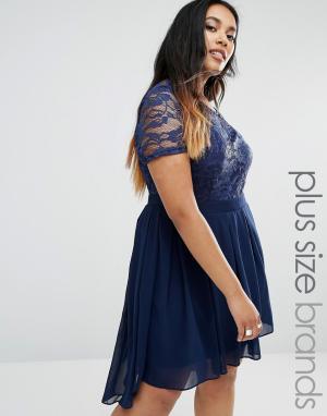 Платье с кружевным топом и заниженным краем сзади Plus Praslin. Цвет: темно-синий