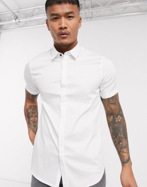 Белая рубашка с короткими рукавами и логотипом -Белый Armani Exchange