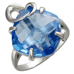 Кольца Кольцо из серебра с топазами нано квадратной формы Инталия. Цвет: голубой