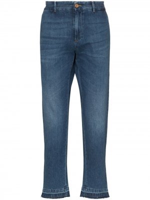 Зауженные джинсы с вышитым логотипом Gucci. Цвет: синий