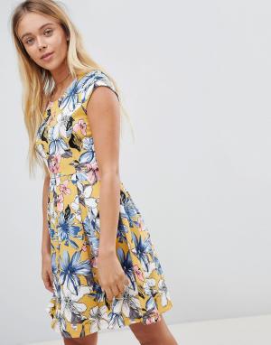 Короткое приталенное платье с цветочным принтом -Желтый Gilli