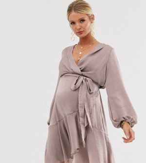 Атласное платье мини с запахом -Фиолетовый Flounce London Maternity