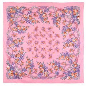 Платок ,146х146 см, розовый, фиолетовый Павловопосадская платочная мануфактура. Цвет: фиолетовый/розовый
