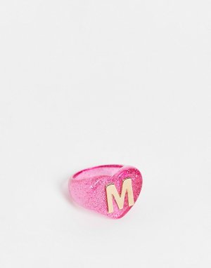 Пластиковое кольцо с буквой M -Розовый цвет ASOS DESIGN