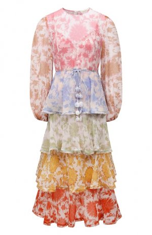 Хлопковое платье Zimmermann. Цвет: разноцветный