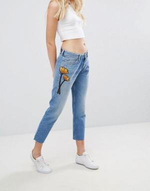Укороченные прямые джинсы с вышивкой Tommy Hilfiger Denim. Цвет: синий