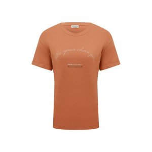 Хлопковая футболка Brunello Cucinelli. Цвет: оранжевый