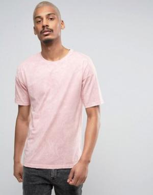 Свободная розовая футболка с эффектом кислотной стирки Black Kaviar. Цвет: розовый