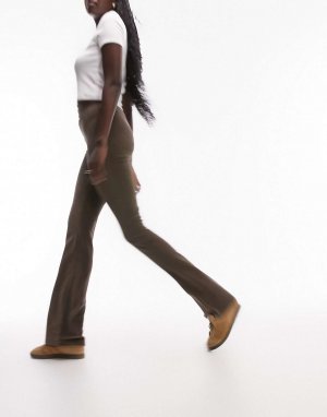 Темно-коричневые брюки-клеш из эластичного шнура Topshop Tall Petite. Цвет: коричневый