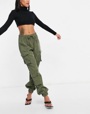 Вельветовые брюки карго цвета хаки в утилитарном стиле -Зеленый цвет Missguided