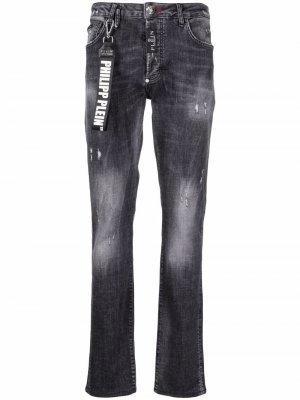 Узкие джинсы с эффектом потертости Philipp Plein. Цвет: серый