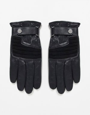 Черные кожаные перчатки HUGO-Черный BOSS by Hugo