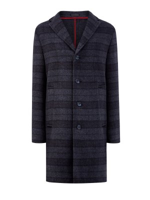 Классическое однобортное пальто из шерсти в полоску CUDGI. Цвет: синий