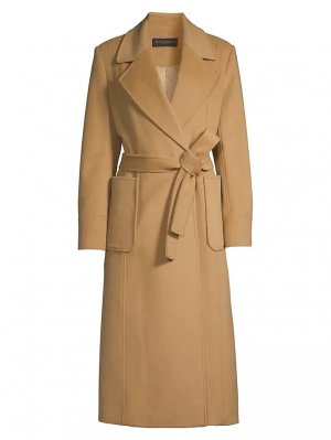 Двубортное пальто с запахом из смесовой шерсти , цвет camel Donna Karan New York