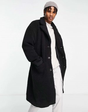 Черное пальто borg New Look